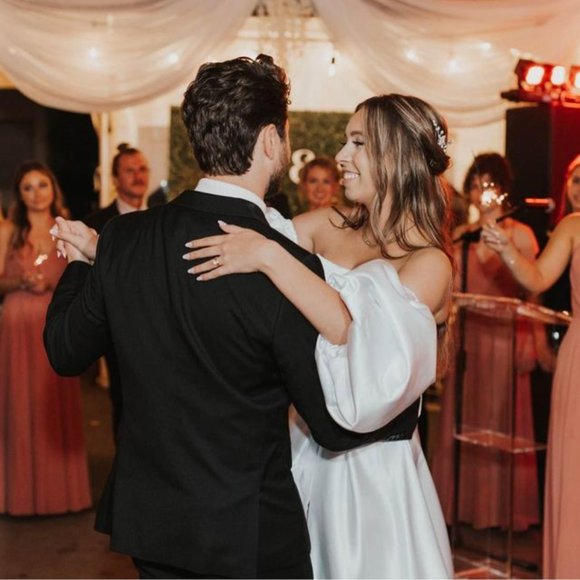 Satin Wedding Dress Bridal Gown with sleeves - Picture 2 of 10